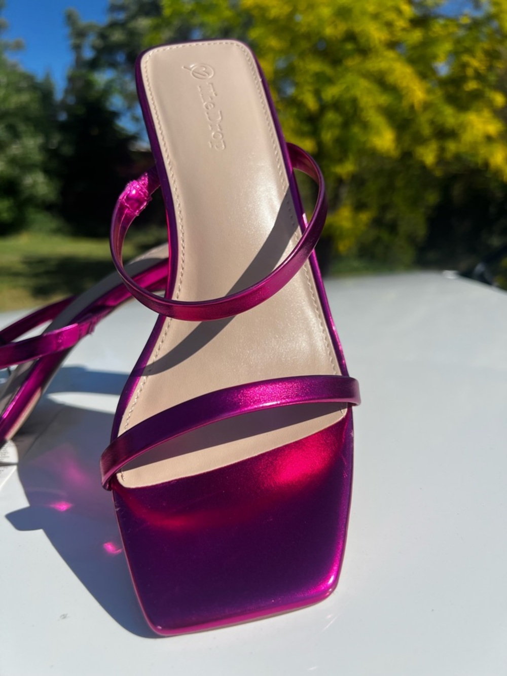 Metallic Fuchsia Strappy Square-Toe Women's Heel